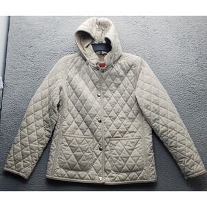 Esprit Outerwear Quilted‎ Jacket Women's M Tan Removable Fleece Hood Snap Front